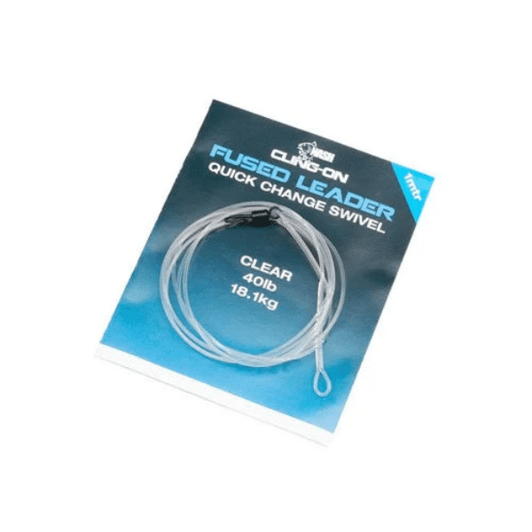 NASH CLING-ON FUSED LEADER QUICK CHANGE SWIVEL 40LB 18.1KG 1M CLEAR NASH-CLING-ON-FUSED-LEADER-QUICK-CHANGE-SWIVEL