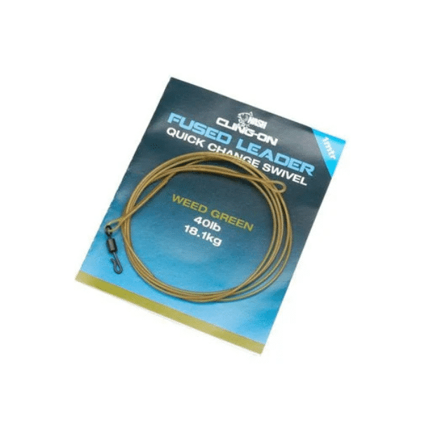 NASH CLING-ON FUSED LEADER QUICK CHANGE SWIVEL 40LB 18.1KG 1M WEED GREEN NASH-CLING-ON-FUSED-LEADER-QUICK-CHANGE-SWIVEL