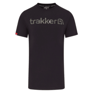 Camiseta negra Trakker con logo CR y diseño de camuflaje